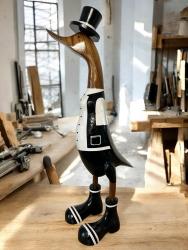 Ente aus Holz Zimmermann schwarz weiß gross mit Hut und Stiefeln