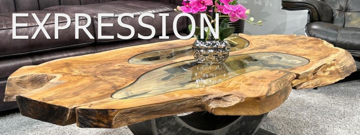 Exklusiver runder Massivholz-Couchtisch mit Edelstahlgestell