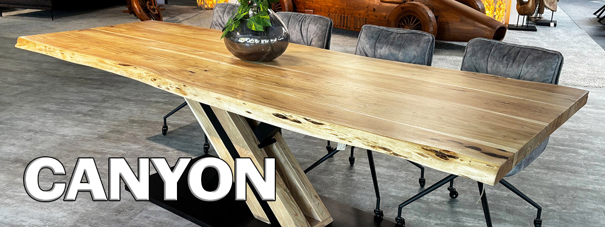 Esszimmertisch Canyon - Massivholz trifft markantes Industriedesign